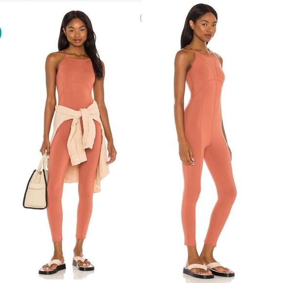 NWT Free People Ashford Side to Side Performance Jumpsuit in Coral XS - Picture 3 of 6